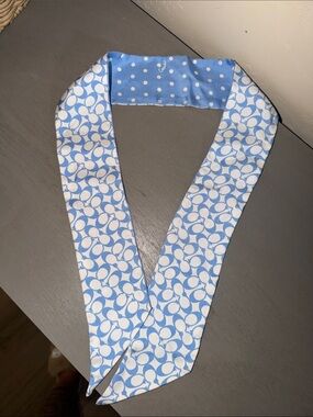 Coach Light Blue & White Signature Twilly Scarf